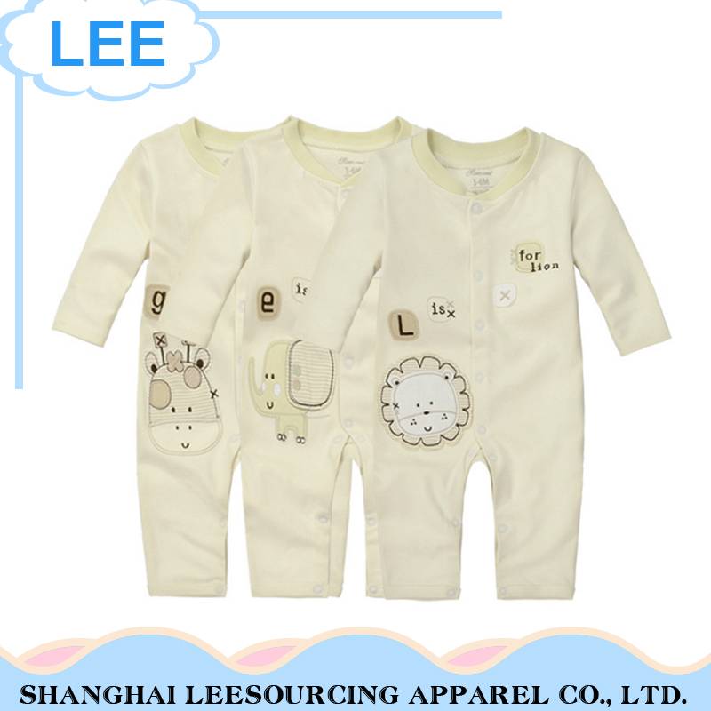 Най-високо качество дълъг ръкав бебета дрехи бебе органичен памук гащеризон