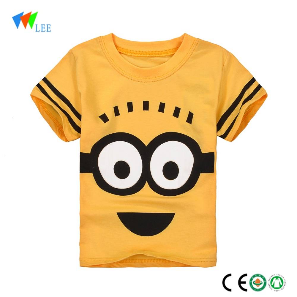 los niños al por mayor de verano alrededor del cuello de la camiseta nueva moda de dibujos animados de color amarillo camiseta de imprenta niños
