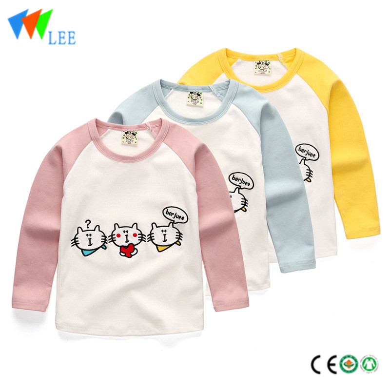 cotton round neck t shirt child long sleeve kids clothing with cat pattern