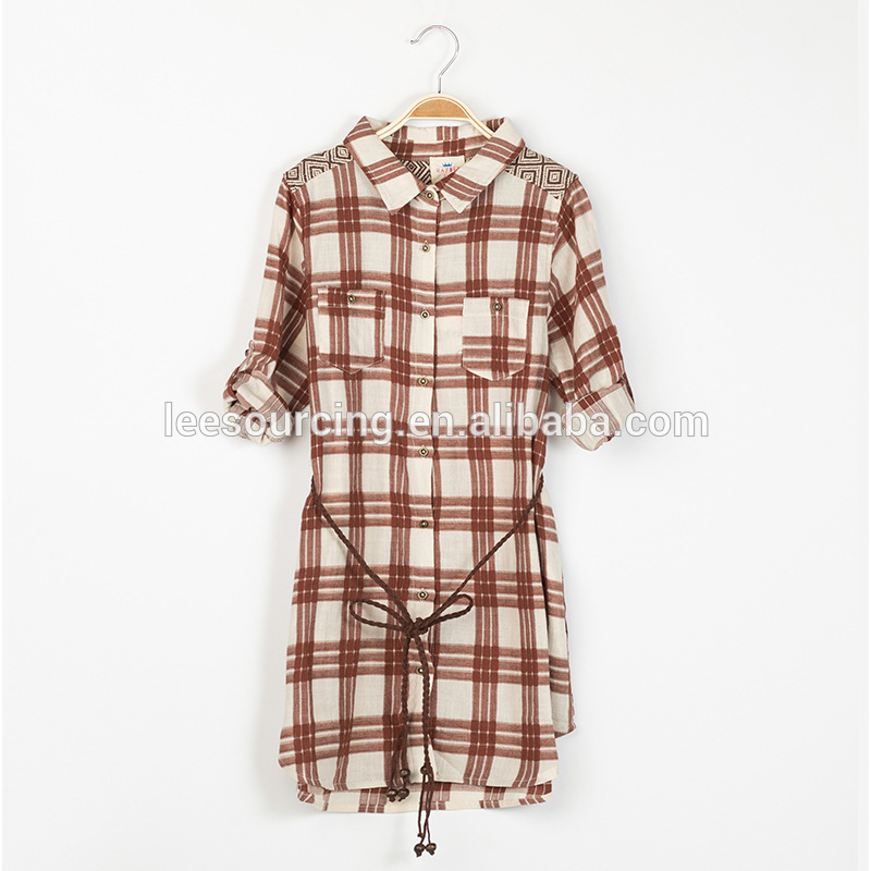 High Quality for Kids Pant - Spring baby girl long sleeve children cotton dress kids fashion plaid shirts with belt teenager dress maxi wholesale – LeeSourcing