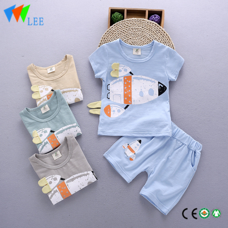 Cheapest Price Baby Sleep Wear Clothing - 100%cotton kids babies suit baby boy's summer clothing sets printed rockets – LeeSourcing