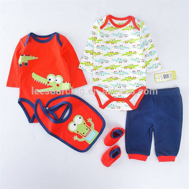 Newborn clothes 5pcs set full printed bodysuit with pants cotton baby layette