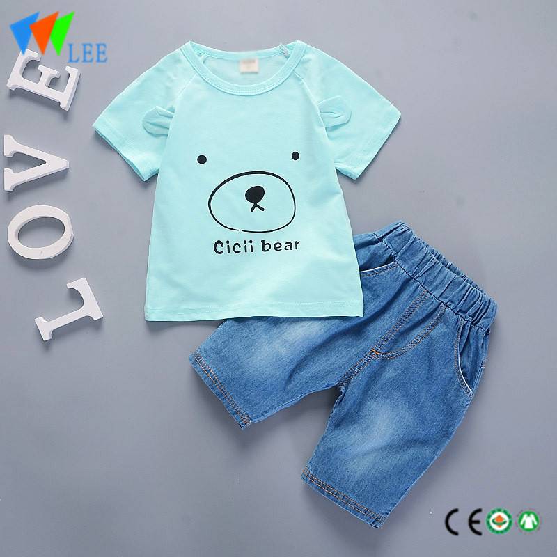 100% kokvilnas Baby drēbes noteikt T-krekls uzvalks vasaras īsām piedurknēm un bikses izdrukāt cicii lācis