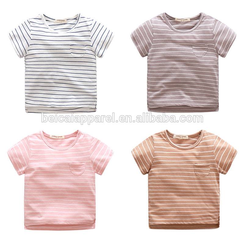 Wholesale price baby boy summer stripe short t shirt plain color t-shirt top clothes kids