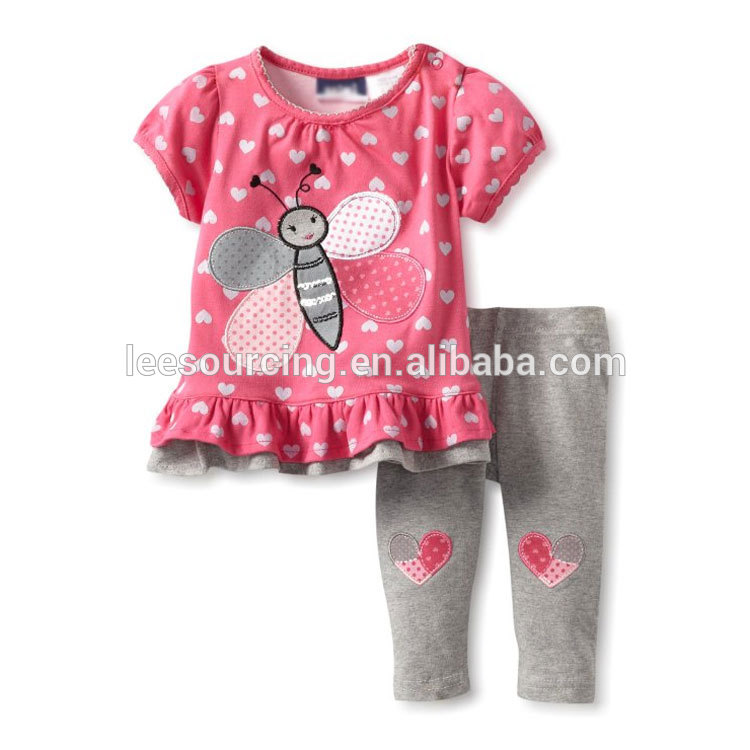 Latest fashion baby clothes set printing cute style short sleeve for girls