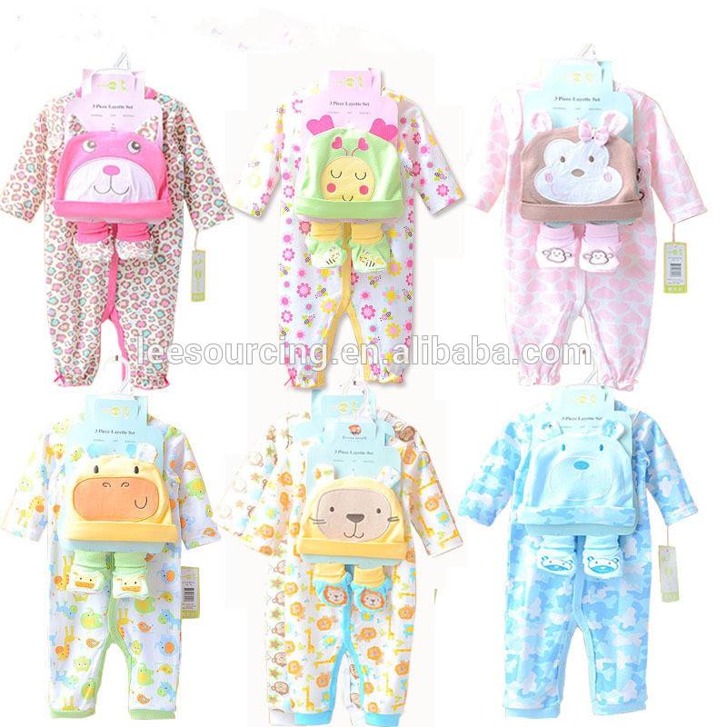 Kids Clothes Baby Bodysuit 100% Owu Baby Clothes Romper efe Baby 3 nkan Layette ṣeto