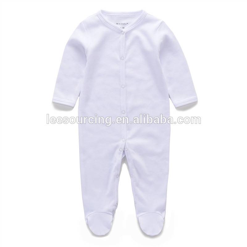 Hot sale long sleeve blank white cotton baby pajamas