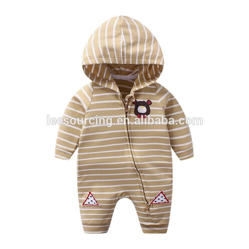 Wholesale striped hooded cotton high quality soft baby playsuit