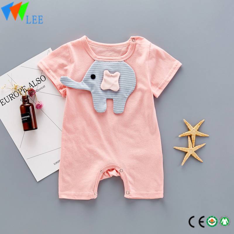 100% cotton O/neck baby short sleeve romper high quality applique baby elephant