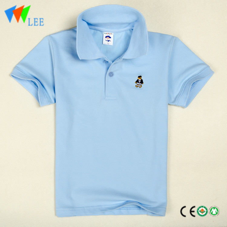kids boys casual polo shirts wholesale short sleeve lapel bead cotton pure-color embroidered bear