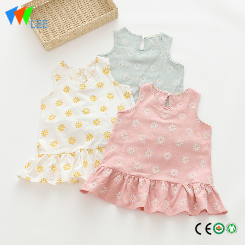 100%cotton baby kids child sleeveless shirt printed floral falbala