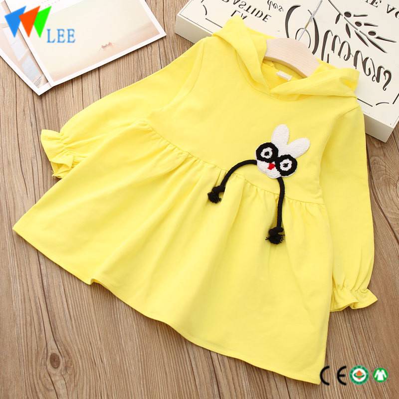 kids girls ruffle pink yellowing color with cartoon hoodie clothing dress design