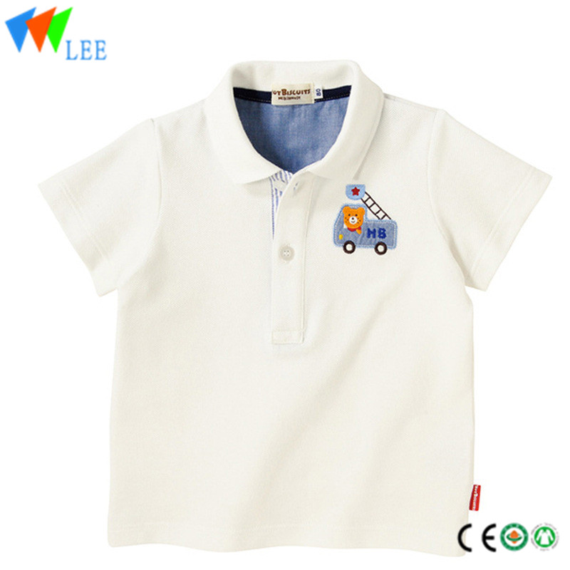kids boys casual polo shirts wholesale short sleeve lapel bead cotton printed bear car lovely