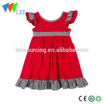 Girl Ruffle sleeves dress Girl Red cotton Dress Boutique Girls Dress