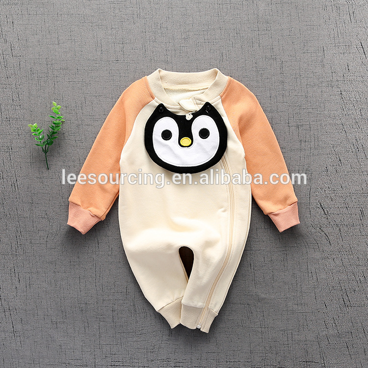 Wholesale cute baby romper set winter cartoon bodysuit 100% cotton playsuit long zipper