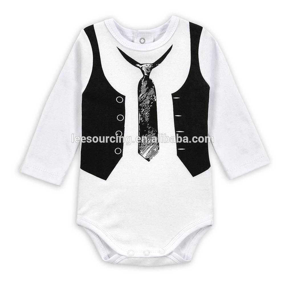 Wholesale Europe infant long sleeve baby bodysuit tie printed baby boy romper100% cotton toddler jumpsuit onesie