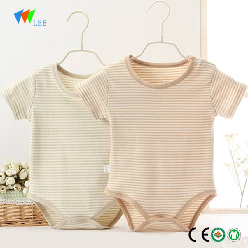 Top quality stripe baby clothes romper short-sleeved soft organic cotton baby romper