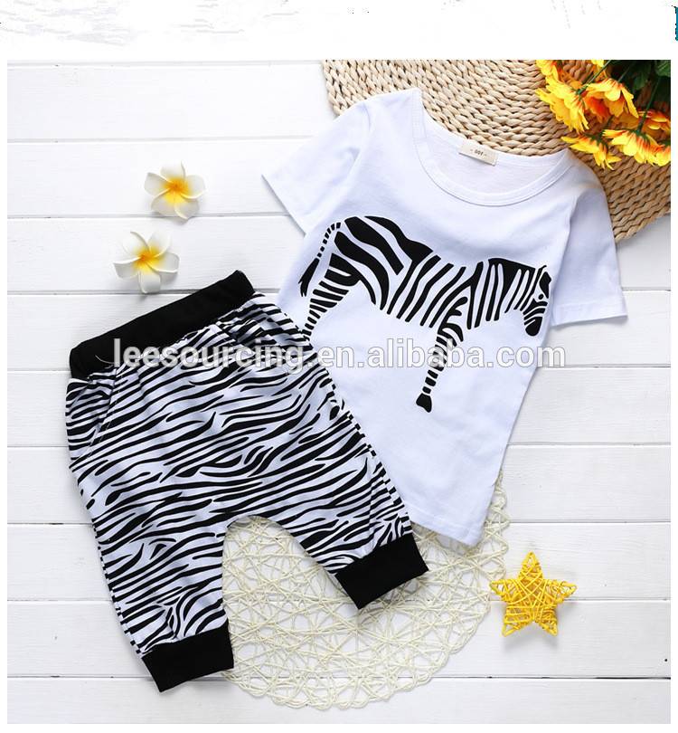 Fashion pattern 2 pcs zebra t shirt and pants boys set cheap newborn baby boy clothing sets
