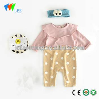 Wholesale baby pink with dot ruffle romper cotton romper long sleeve clothing infant bodysuit