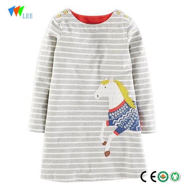 刺繍2-7年の中国の子供たちは、カジュアルや仮装製造ストライプ綿の子供たちのドレス