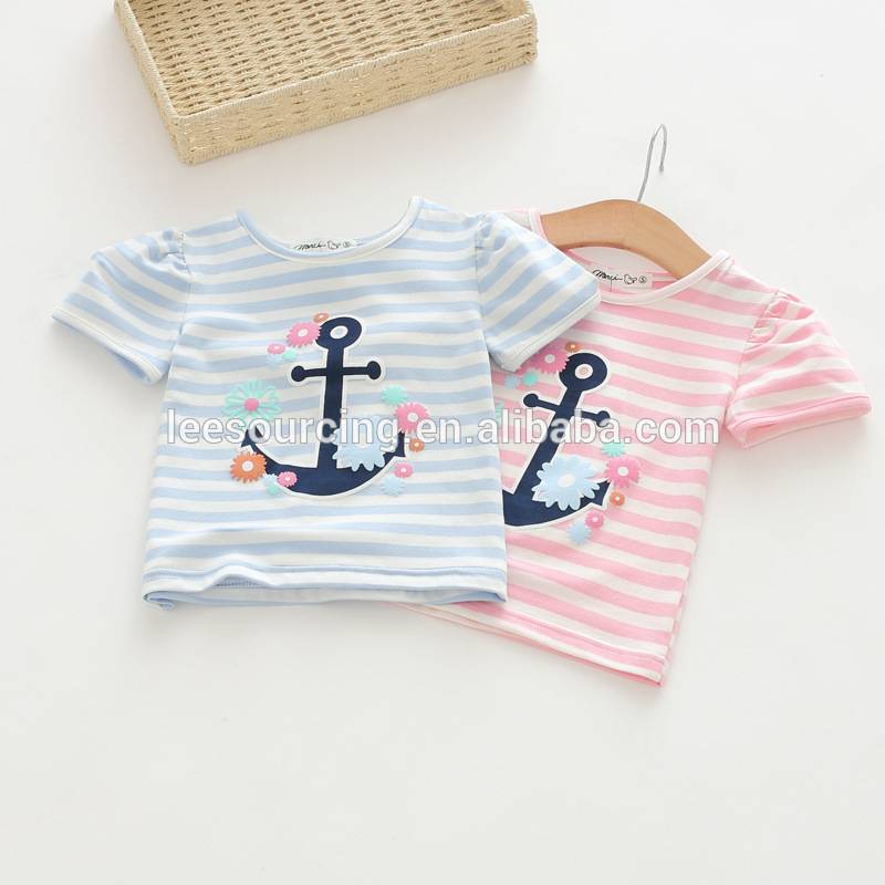 Summer casual style printing cotton children girl stripe t-shirt