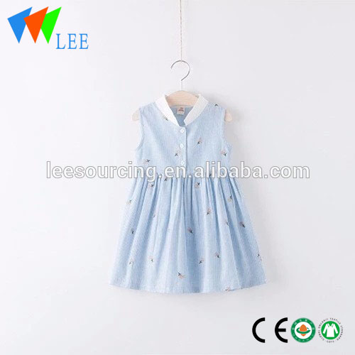 Modern Summer Exquisite Embroidery Baby Girl Sleeveless Stripe Vest Dress