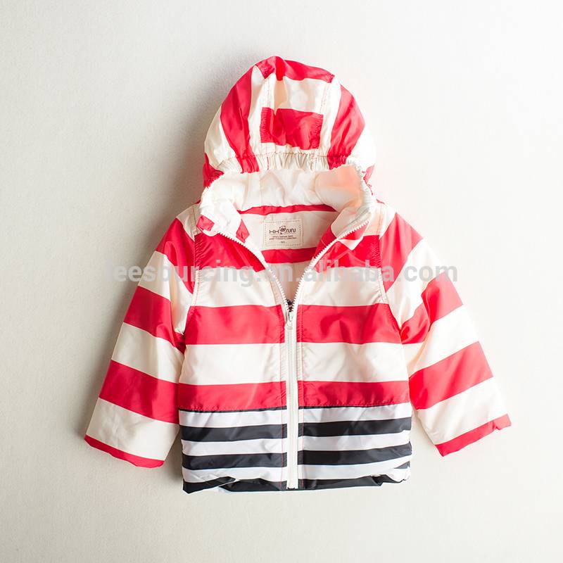 Winter Red Stripped Hoodie Child Jacket Wholesale Kids Coats