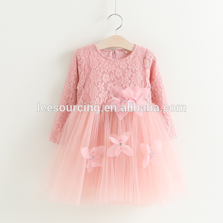 Pink color flower pattern tulle tutu beautiful girl dress