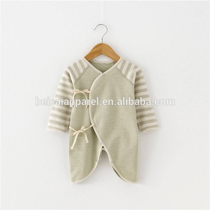 Wholesale organic baby clothes striped long sleeves rompers