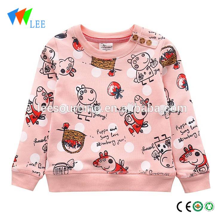 New product baby girls pink cotton full printing sweat shirt