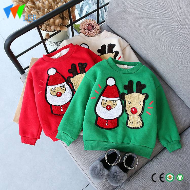 100% cotton kids long sleeve t shirt fleece round collar embroidered lovely
