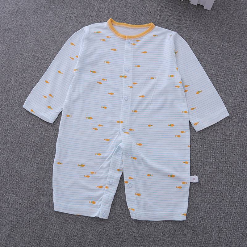 Spring summer bamboo long sleeve fish printed rompers