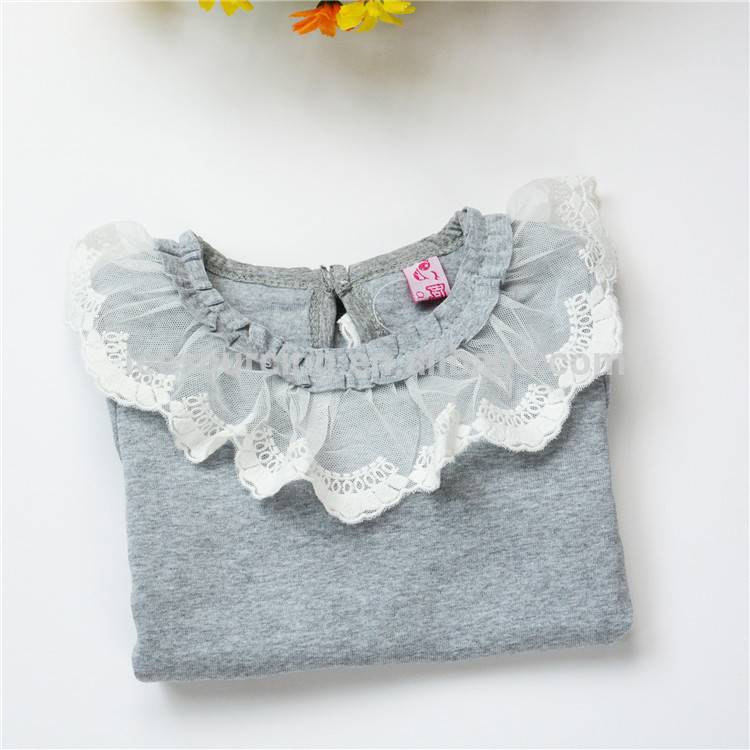 Partihandel Girl Cotton Lace Trim T-tröjor Ungebomullsskjorta