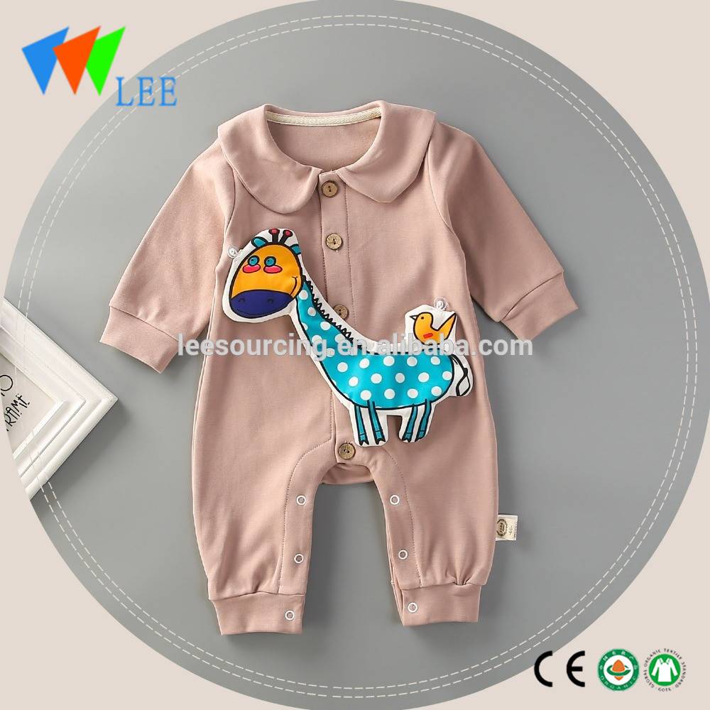 Wholesale high quality doll collar animal pattern baby rompers 100% cotton