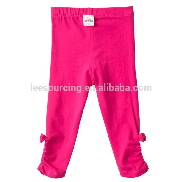 Wholesale soft cotton infant pants solid pink color baby leggings