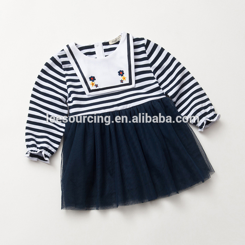 Long sleeve stripe tulle girls skirt wholesale baby dress