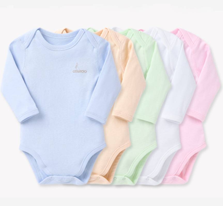 high quality soft baby playsuit pure color cotton baby onesie long sleeve