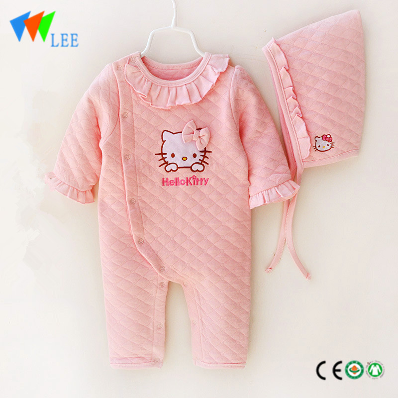 100% cotton new baby romper high quality with lace hat Two-piece set