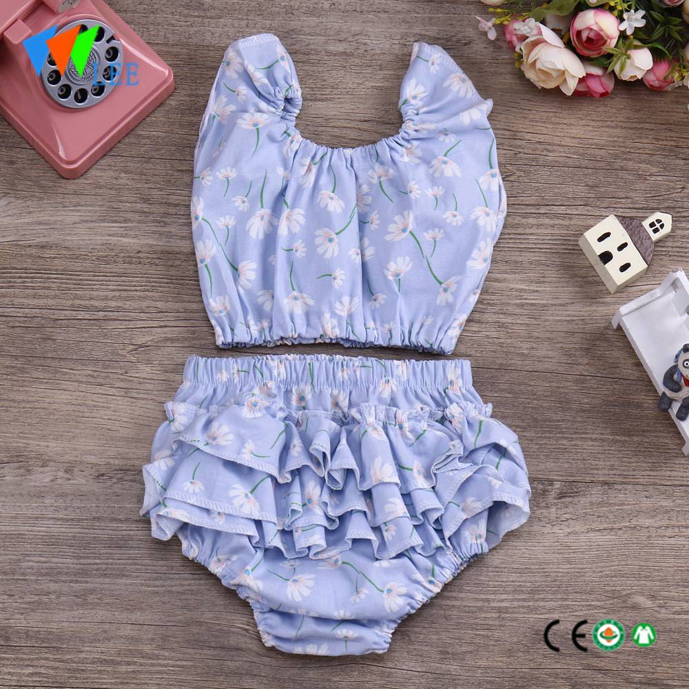 baby infant girls clothes short sleeveless sets ruffle cotton flower prints sexy design