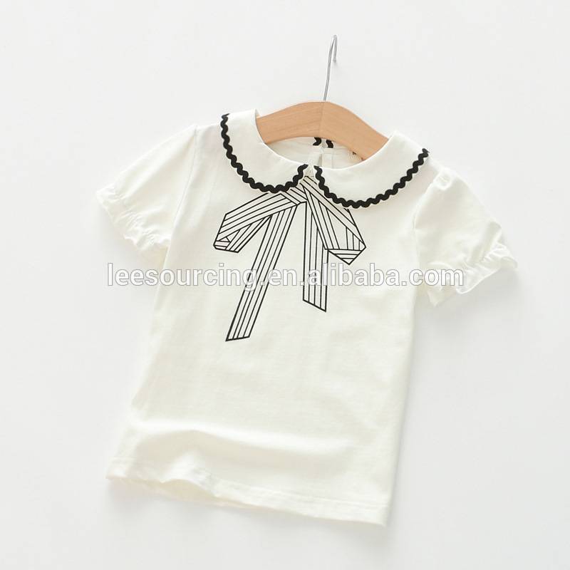 Sweet style white doll collar summer baby girl cotton t-shirt