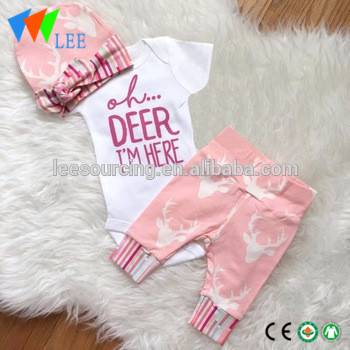Noely Baby Clothing Set Cotton Short Sleeve Baby Romper Set 3 Pieces Amin'ny Hat