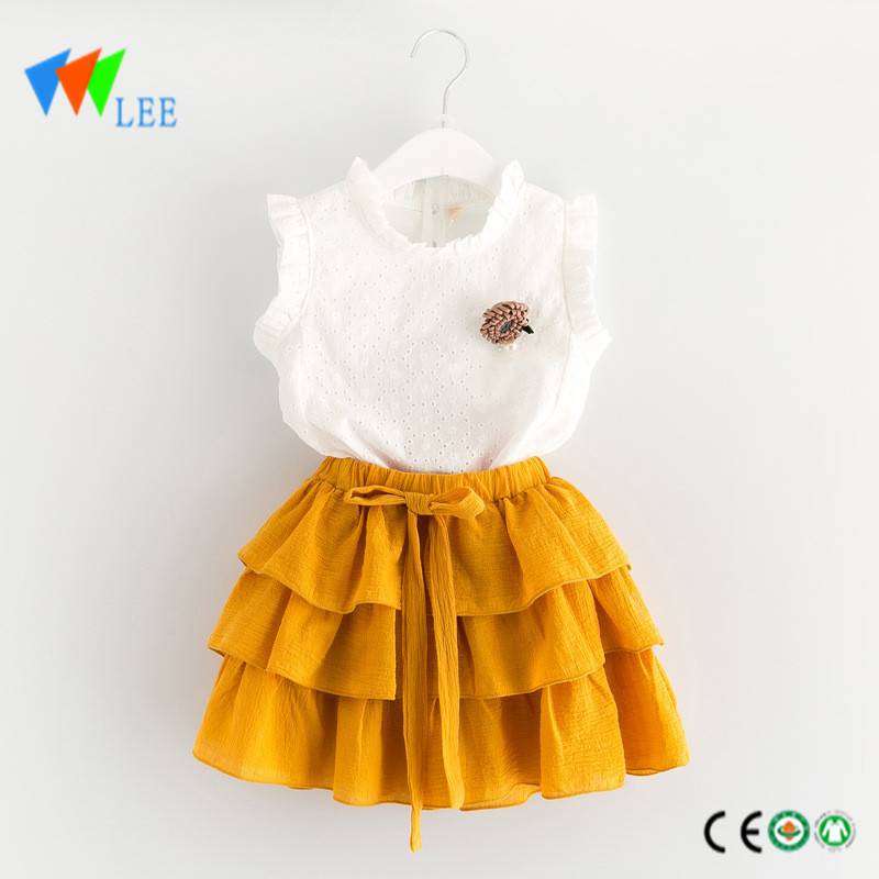 nenas boutique de verán bonito lazo de bolboreta con algodón de manga corta conxunto baby girl roupa ruffle vestido