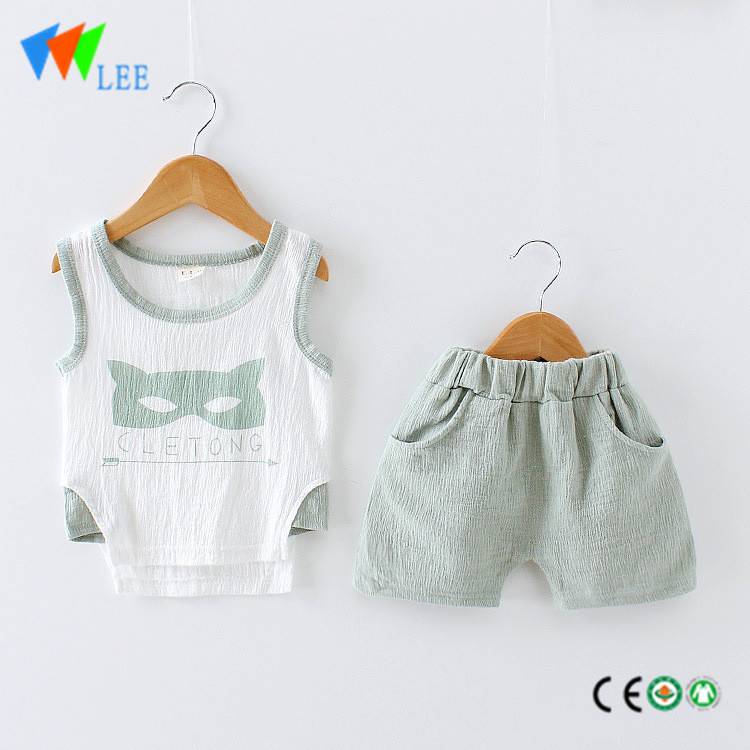 100% cotton babies suit waistcoat and shorts wholesale baby clothing sets printed