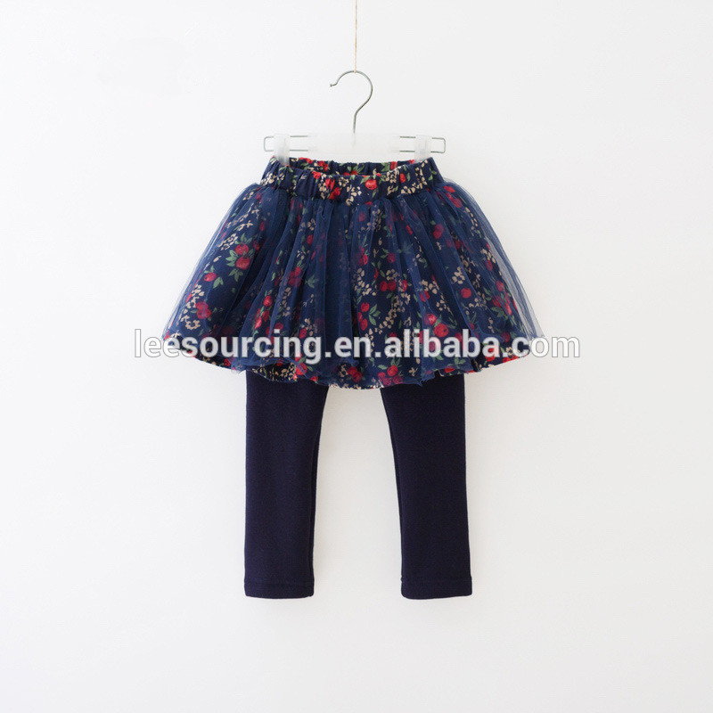 New fashion winter floral fleece lined leggings baby girl tutu skirt culottes long pants