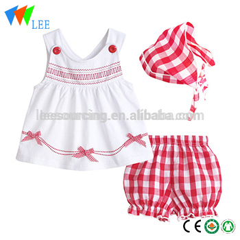 Baby Girl Geyim kafa bandı ilə 3 ədəd Cotton Toddlers Top Dress və dalğalandırmaq Shorts Sets