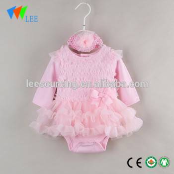 Wholesale pink long sleeve baby girl romper dress