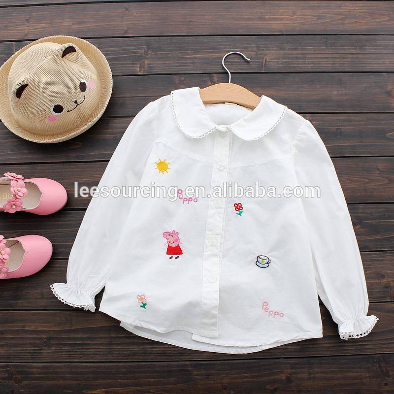 Wholesale cute style white cotton girls kids long sleeve shirt