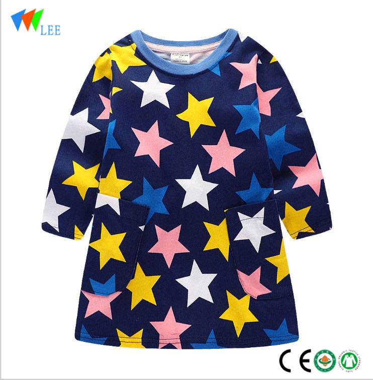 Beautiful and soft style Star printed Cheap price 100% cotton girls party dress
