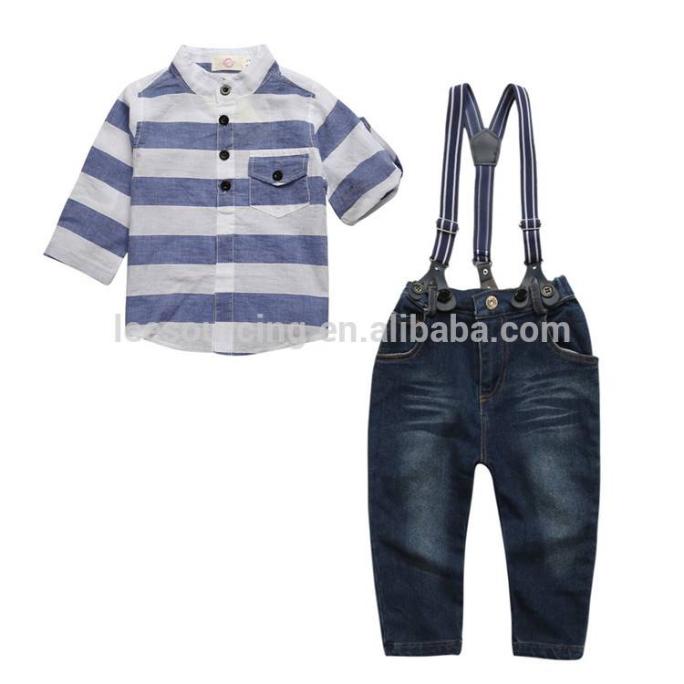 Wholesale boys 3/4 sleeve shirt and denim overalls 2 pcs set fashion children clothing usa