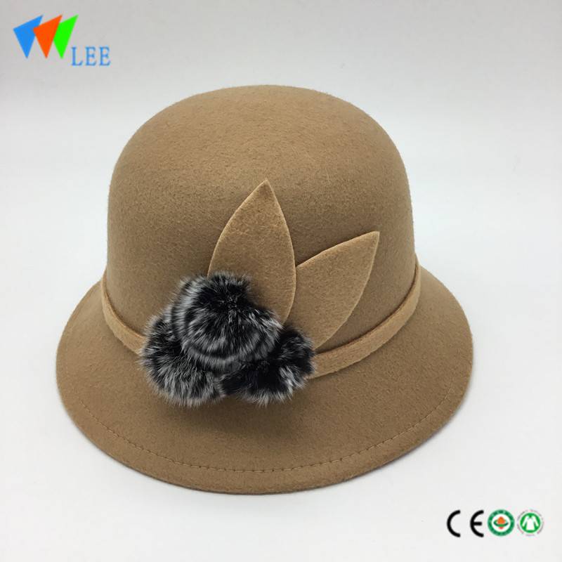new style winter fashion wool fedora hats women dome Double leaves and trihair ball